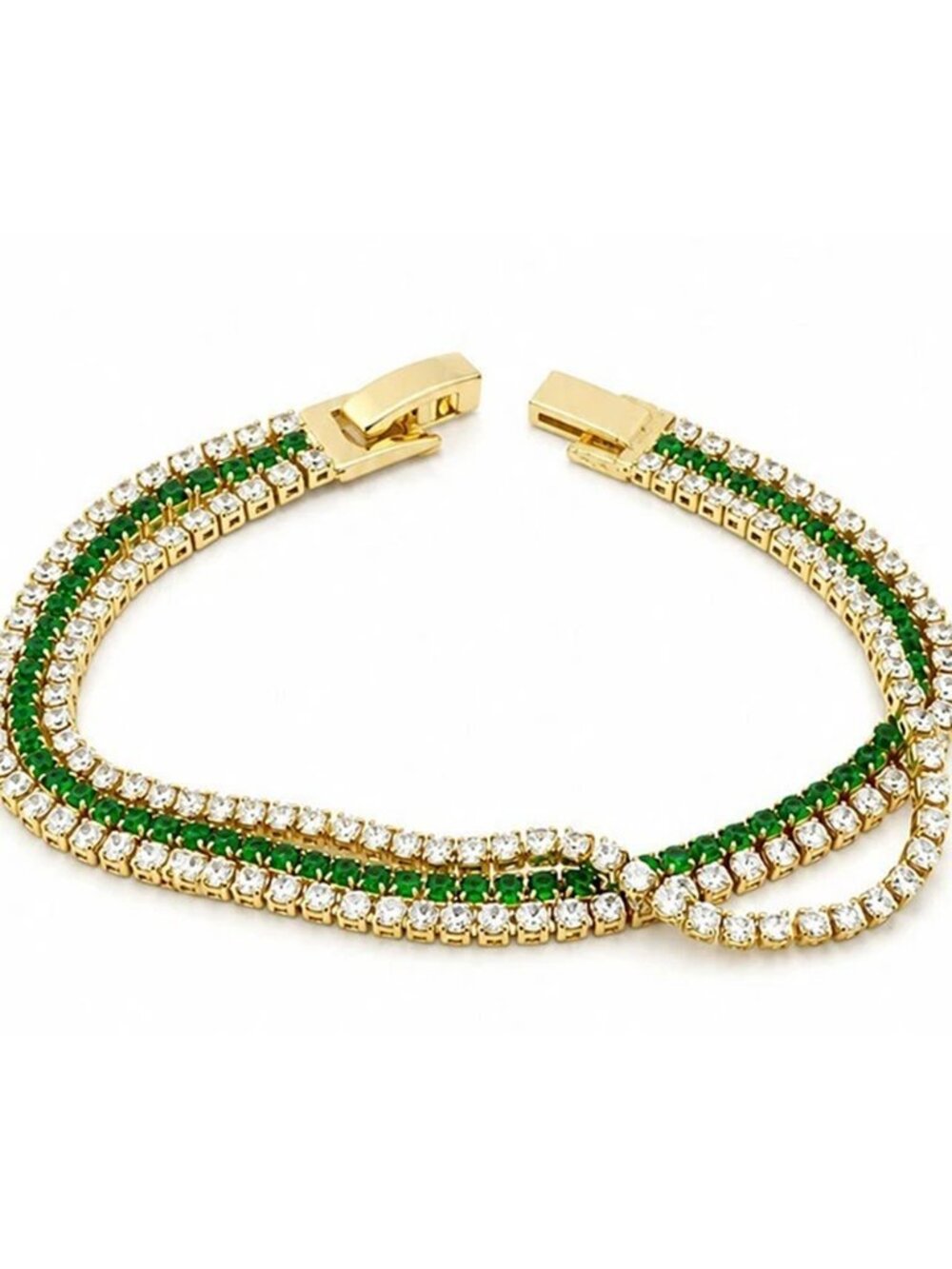 Created Emerald & White Sapphire Bracelet 14k Yellow Gold Plated